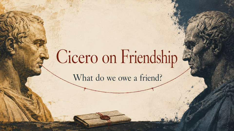 Cicero on Friendship — What do we owe a friend? event poster.