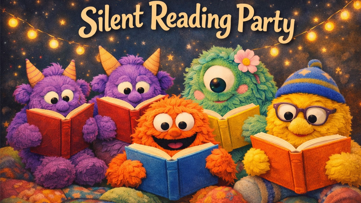 π Silent Reading Party + book chat event poster.