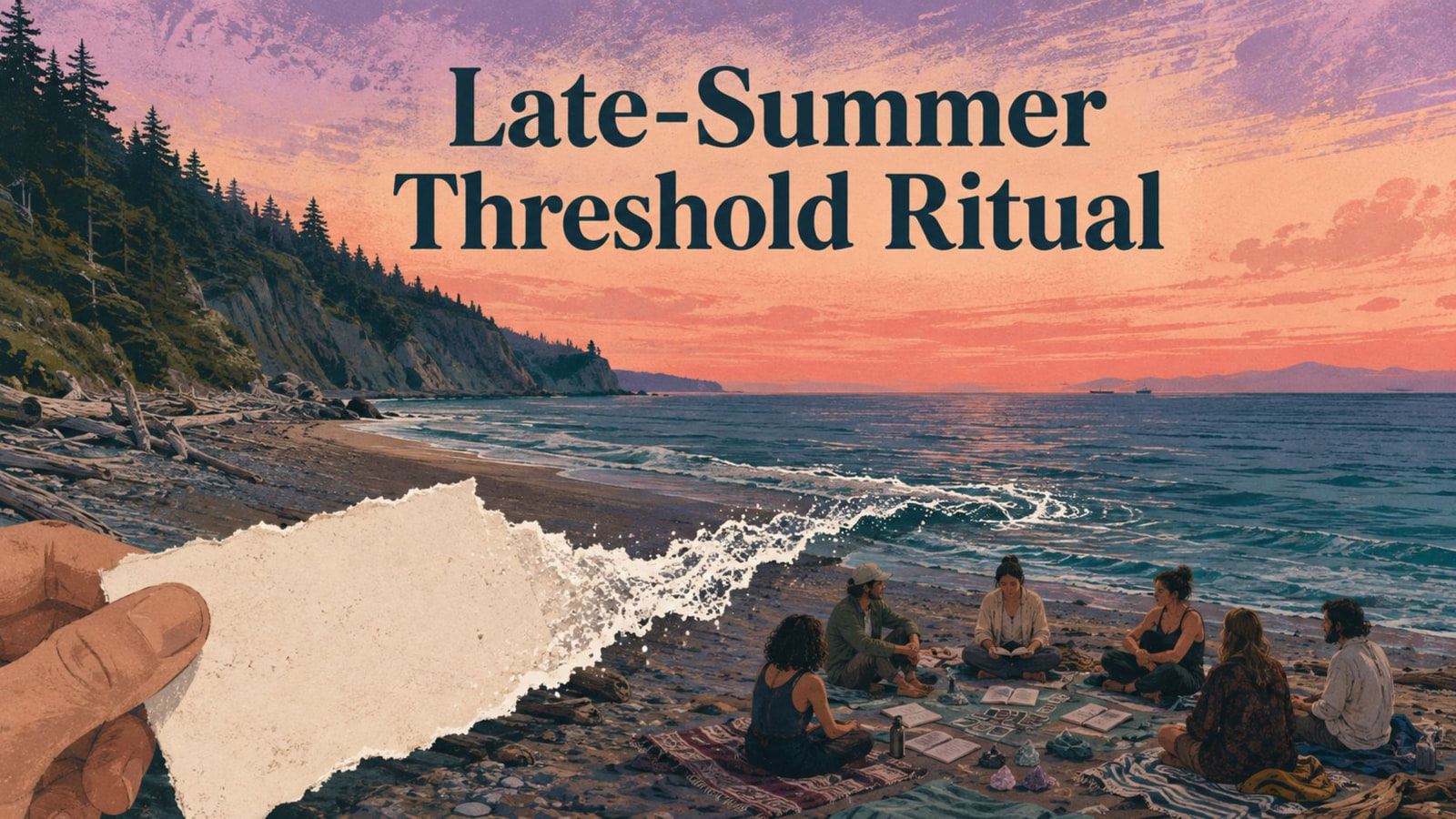 🌊📝 Late-Summer Threshold Ritual - release, reset, and choosing what comes next event poster.