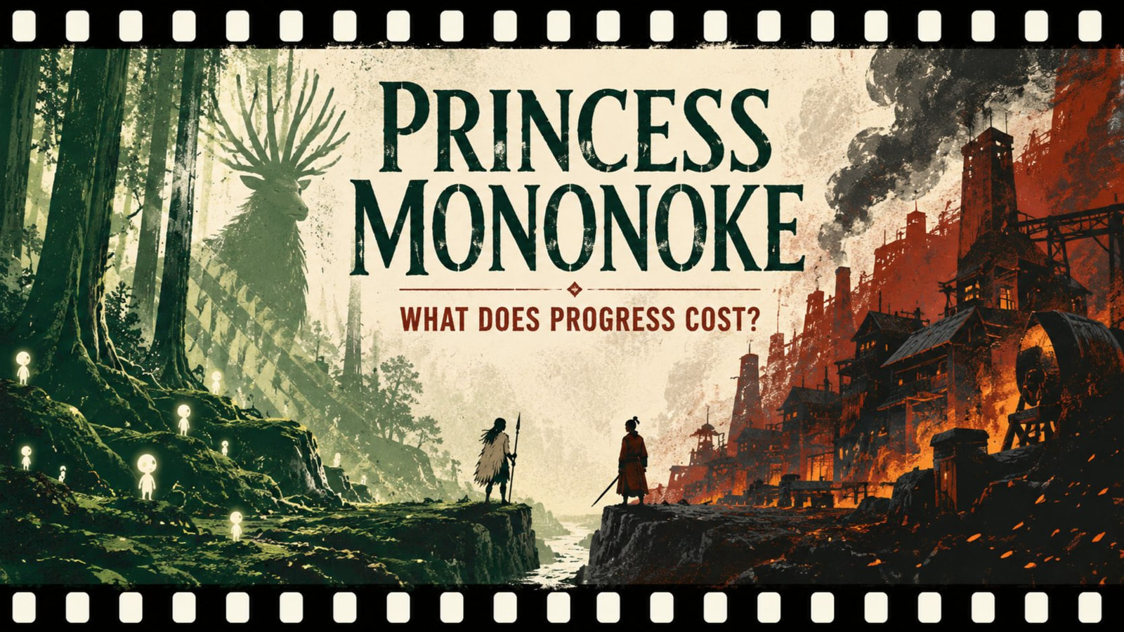 Princess Mononoke - can humans build without destroying something sacred? event poster.