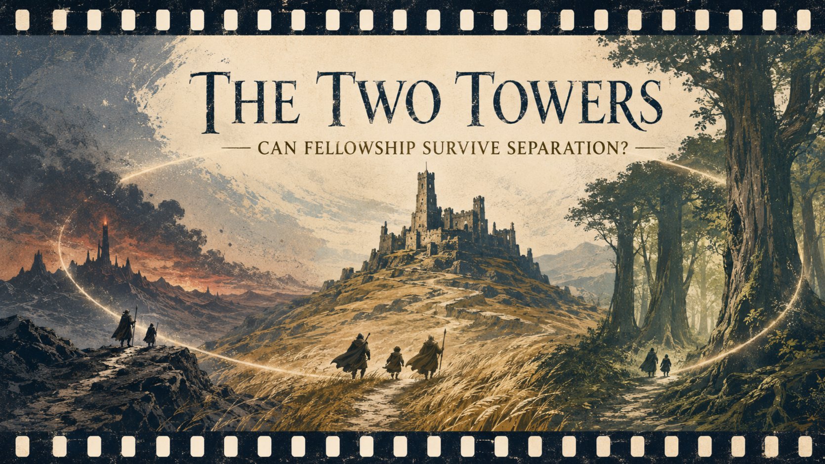 🧙‍♂️⚔️ The Two Towers - can fellowship survive separation? event poster.