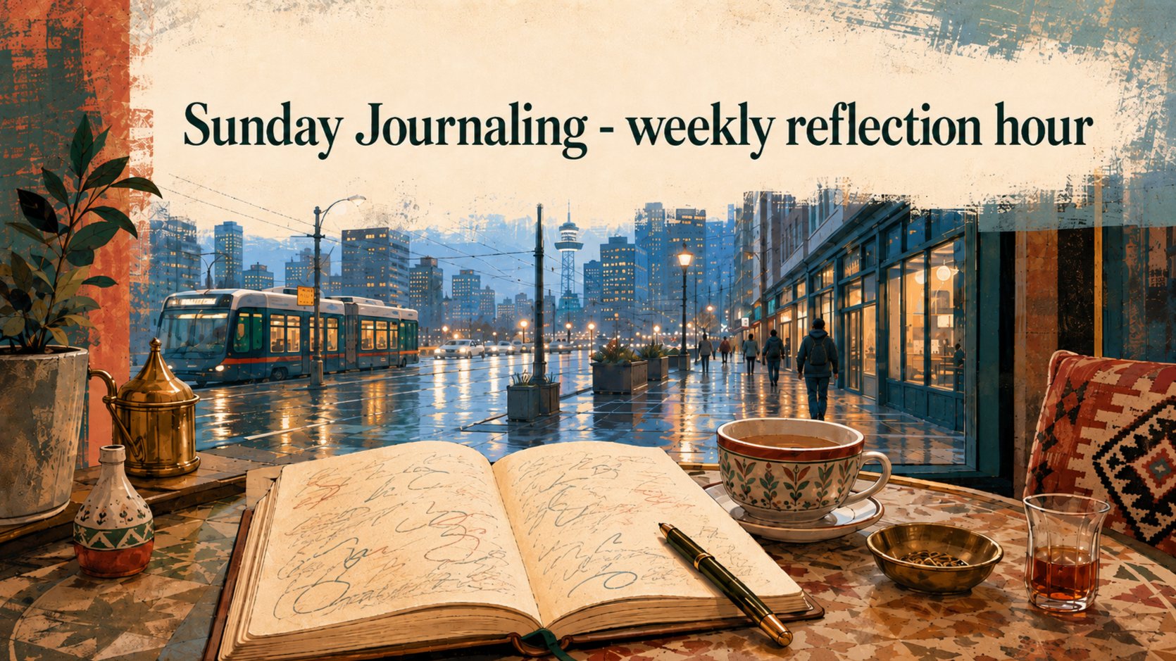 📓 Sunday Journaling - weekly reflection hour event poster.