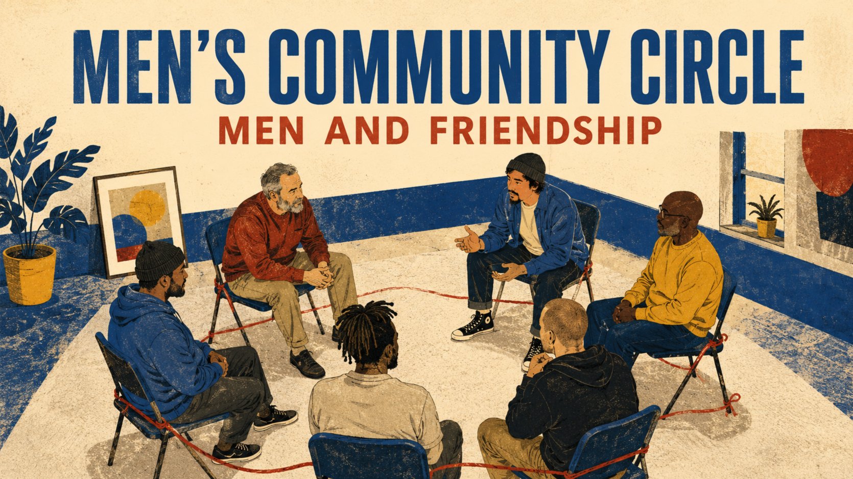 Men’s Community Circle - Men and Friendship: Why Is It Hard to Ask for Help? event poster.
